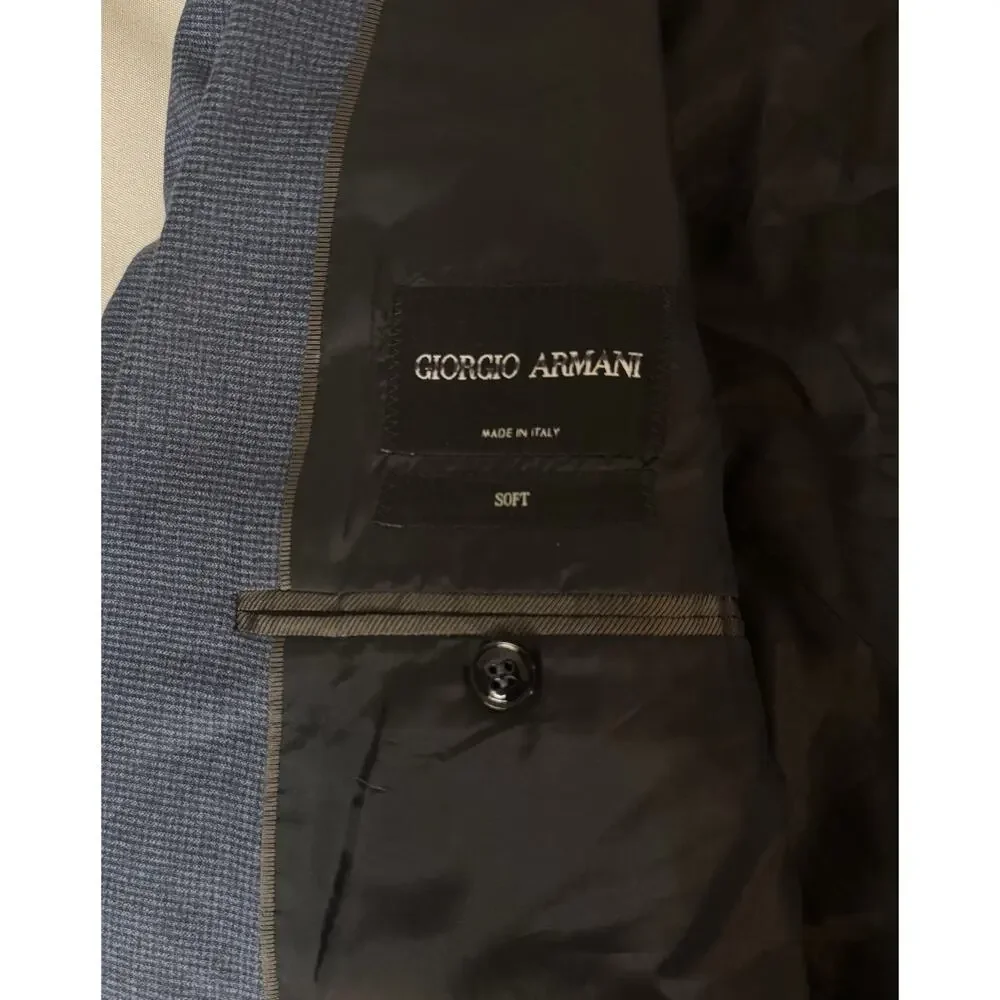 NWT Giorgio Armani Black Label ‘Soft’ Blue Micro-Pattern Suit 52EU/42US $3595.00